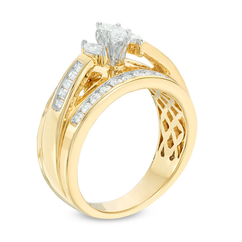 Previously Owned - 1.00 CT. T.W. Marquise Diamond Three Stone Engagement Ring in 14K Gold