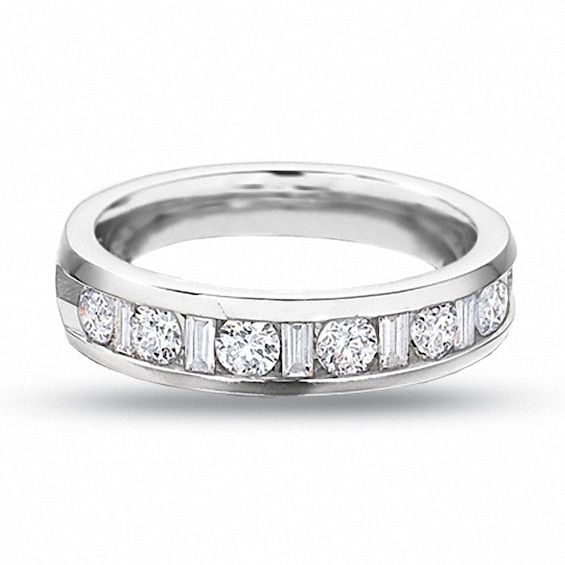 Previously Owned - 0.50 CT. T.W. Round and Baguette Diamond Channel Band in 14K White Gold