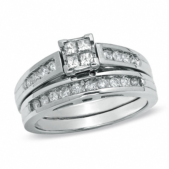 Previously Owned - 0.50 CT. T.W. Princess-Cut Quad Diamond Bridal Set in 14K White Gold