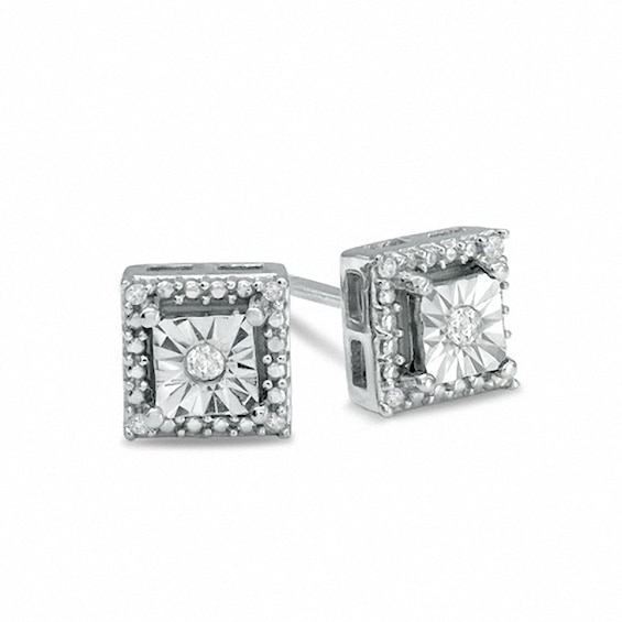 Previously Owned - 0.05 CT. T.W. Diamond Square Stud Earrings in Sterling Silver