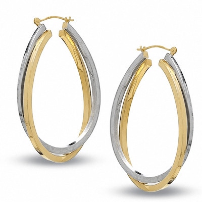 Previously Owned - Oval Bypass Earrings in Sterling Silver and 14K Gold