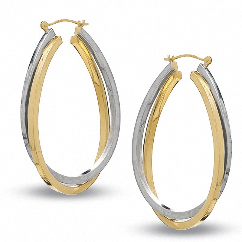 Previously Owned - Oval Bypass Earrings in Sterling Silver and 14K Gold|Peoples Jewellers