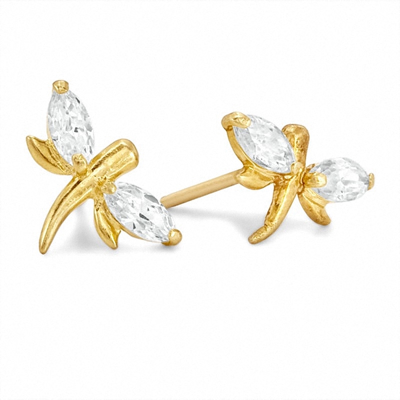 Previously Owned - Child's Cubic Zirconia Dragonfly Earrings in 14K Gold