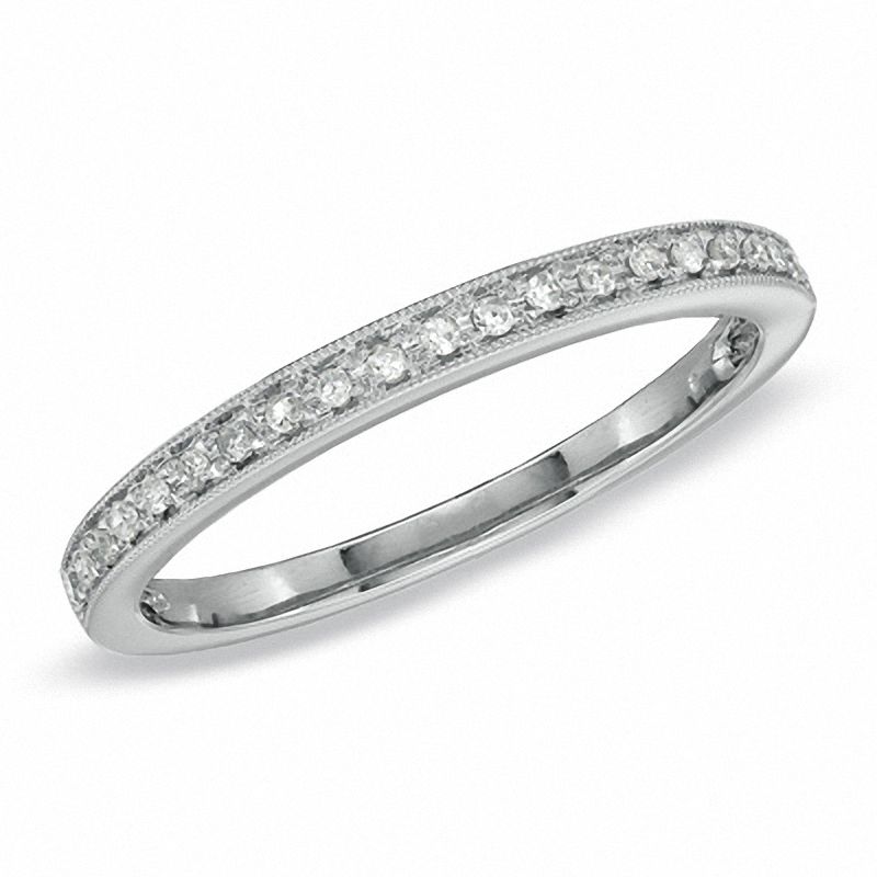 Previously Owned - 0.10 CT. T.W. Diamond Milgrain Band in 10K White Gold|Peoples Jewellers