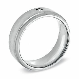 Previously Owned - Men's Diamond Accent Solitaire Wedding Band in Stainless Steel