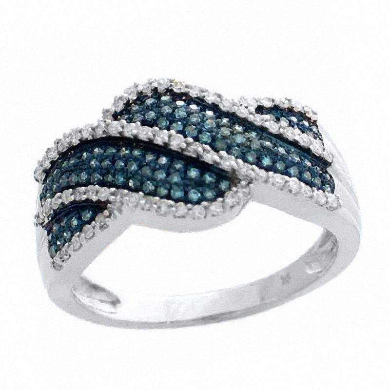 Previously Owned - 0.49 CT. T.W. Enhanced Blue and White Diamond Waves Ring in 10K White Gold|Peoples Jewellers