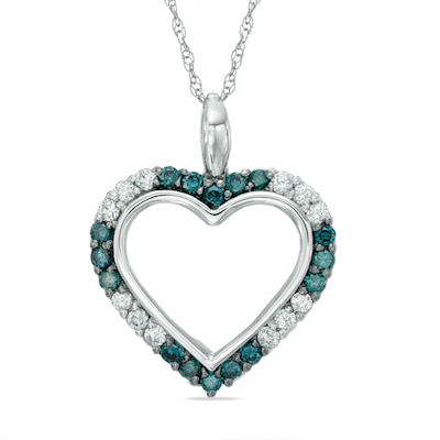 Previously Owned - 1/3 CT. T.W. Enhanced Blue and White Diamond Heart Pendant in 10K White Gold