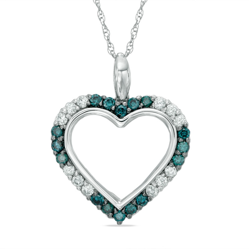 Previously Owned - 1/3 CT. T.W. Enhanced Blue and White Diamond Heart Pendant in 10K White Gold|Peoples Jewellers