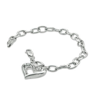 Previously Owned -  Diamond Accent Heart Charm Bracelet in Sterling Silver - 7.5"