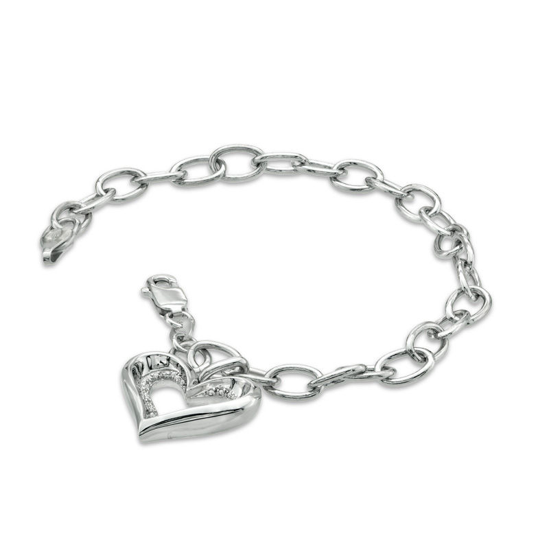 Previously Owned - The Heart Within™ Diamond Accent Heart Charm Bracelet in Sterling Silver - 7.5"