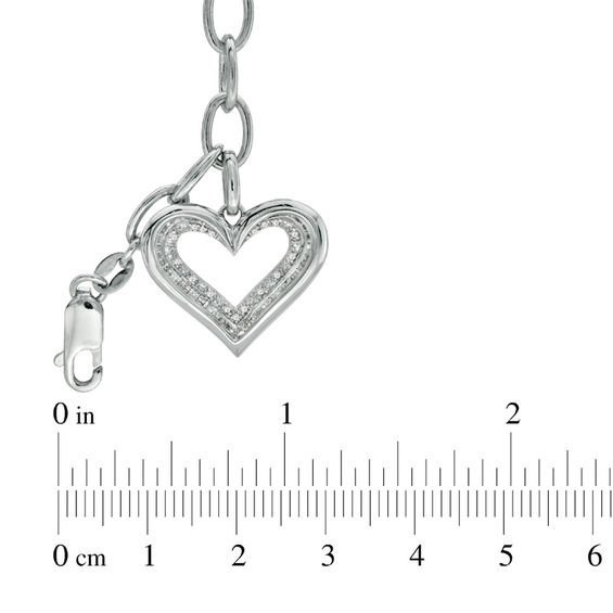 Previously Owned -  Diamond Accent Heart Charm Bracelet in Sterling Silver - 7.5"