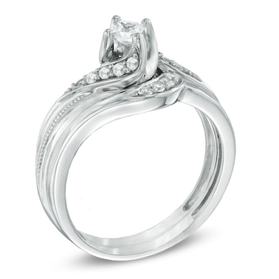 Previously Owned - 0.33 CT. T.W. Princess-Cut Diamond Swirl Bridal Set in 10K White Gold