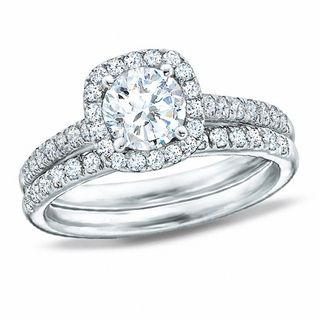 Previously Owned - 1.70 CT. T.W. Diamond Framed Bridal Set in 14K White ...