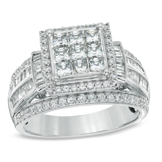 Previously Owned - 1.25 CT. T.W. Princess-Cut Composite Diamond Frame Engagement Ring in 10K White Gold