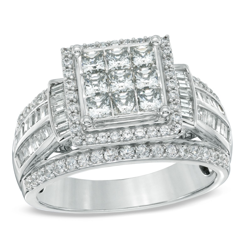 Previously Owned - 1.25 CT. T.W. Princess-Cut Composite Diamond Frame Engagement Ring in 10K White Gold|Peoples Jewellers