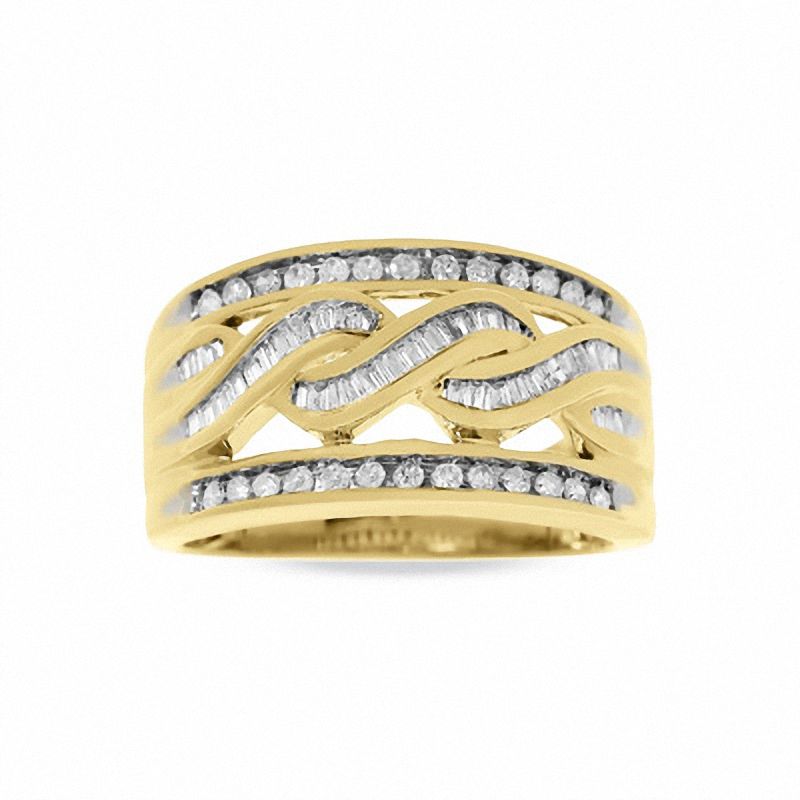Previously Owned - 0.50 CT. T.W. Round and Baguette Diamond Swirl Band in 10K Gold|Peoples Jewellers