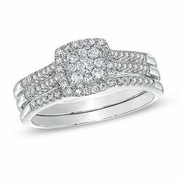 Previously Owned - 0.50 CT. T.W. Composite Diamond Frame Three Piece Bridal Set in 10K White Gold