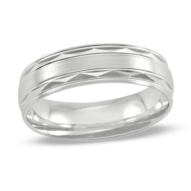 Main Image 1 of Previously Owned - Men's 6.0mm Comfort Fit Wedding Band in 10K White Gold