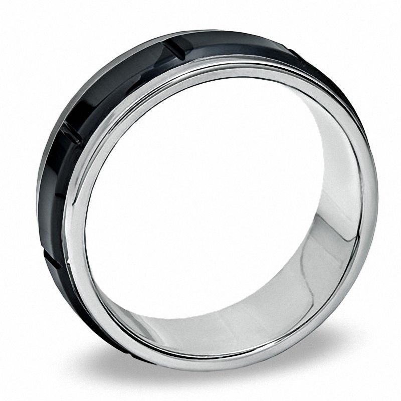 Main Image 2 of Previously Owned - Triton Men's 8.0mm Comfort Fit Panel Wedding Band in Tungsten Carbide and Ceramic