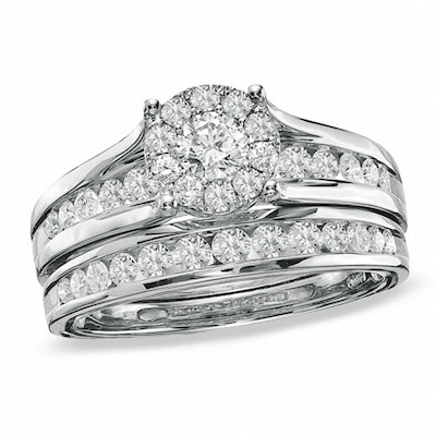 Previously Owned 1.00 CT. T.W. Diamond Composite Bridal Set in 14K White Gold