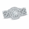 Previously Owned 1.25 CT. T.W. Diamond Cluster Bridal Set in 14K White Gold