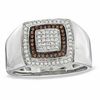 Previously Owned - Men's 0.30 CT. T.W. Enhanced Cognac and White Diamond Frame Ring in 10K White Gold