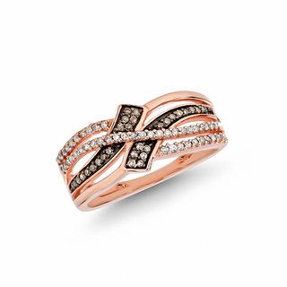 Previously Owned - 0.25 CT. T.W. Champagne and White Diamond Bypass Ring in 10K Rose Gold