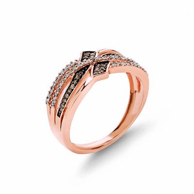 Previously Owned - 0.25 CT. T.W. Champagne and White Diamond Bypass Ring in 10K Rose Gold