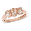 Thumbnail Image 0 of Previously Owned - Oval Morganite and Diamond Accent Three Stone Ring in 10K Rose Gold