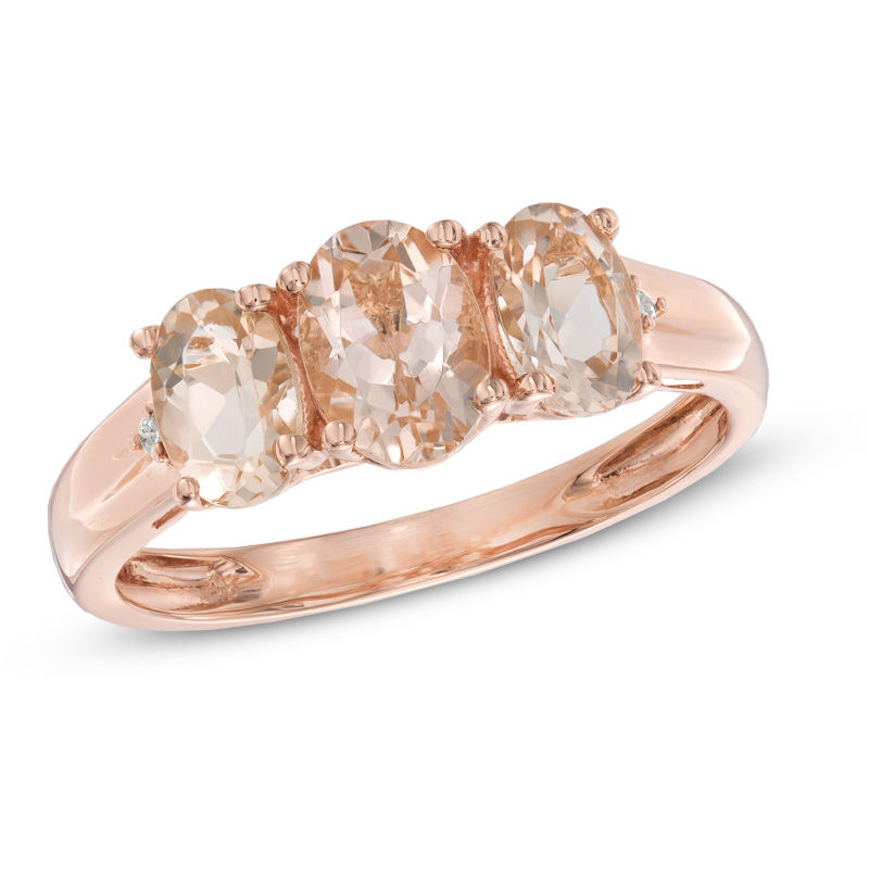 Previously Owned - Oval Morganite and Diamond Accent Three Stone Ring in 10K Rose Gold|Peoples Jewellers
