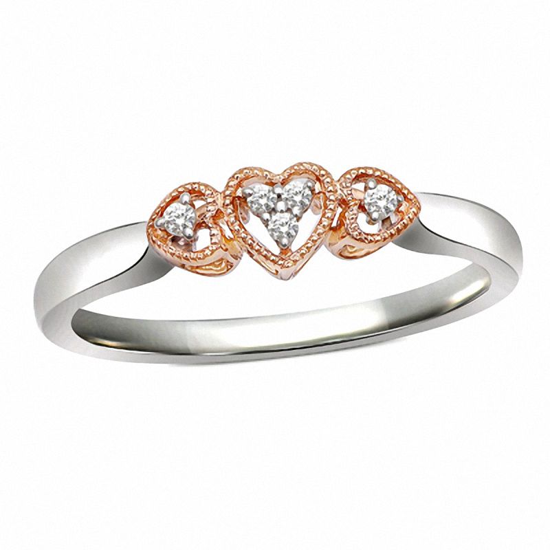 Previously Owned - Cherished Promise Collection™ 0.04 CT. T.W. Diamond Triple Heart Promise Ring in Sterling Silver