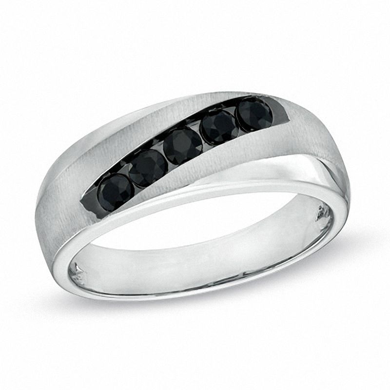 Previously Owned - Men's Black Sapphire Five Stone Slant Band in 10K White Gold|Peoples Jewellers