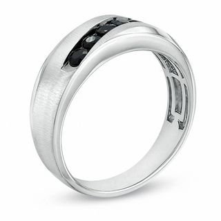 Previously Owned - Men's Black Sapphire Five Stone Slant Band in 10K White Gold