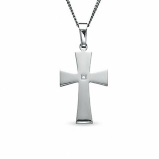 Previously Owned - Diamond Accent Cross Pendant in Stainless Steel - 24"