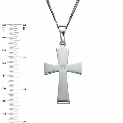 Previously Owned - Diamond Accent Cross Pendant in Stainless Steel - 24"