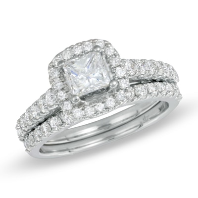 Previously Owned - 1.70 CT. T.W. Princess-Cut Diamond Frame Bridal Set in 14K White Gold