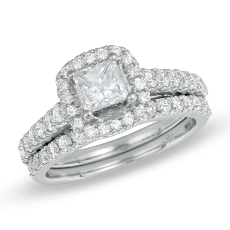 Previously Owned - 1.70 CT. T.W. Princess-Cut Diamond Frame Bridal Set in 14K White Gold|Peoples Jewellers
