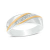 Previously Owned - Men's Diamond Accent Slant Ring in Sterling Silver and 14K Gold Plate