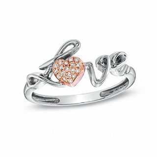 Previously Owned - Diamond Accent LOVE Heart Ring in Sterling Silver and 10K Rose Gold