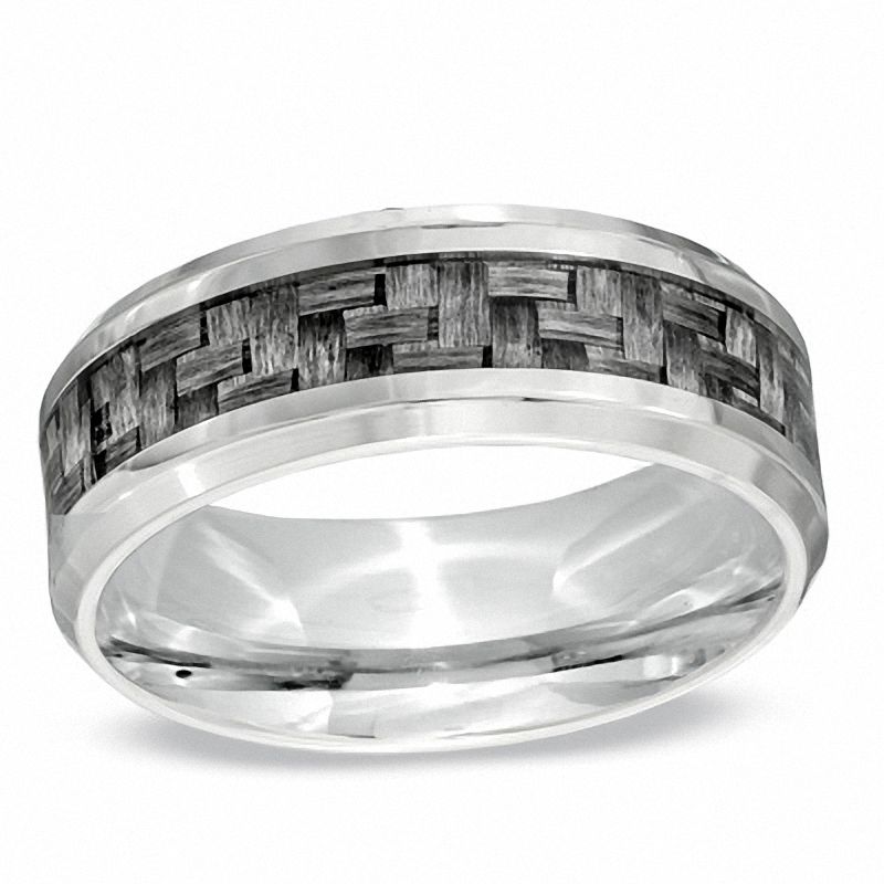 Previously Owned - Men's 8.0mm Grey Carbon Fibre Wedding Band in Stainless Steel