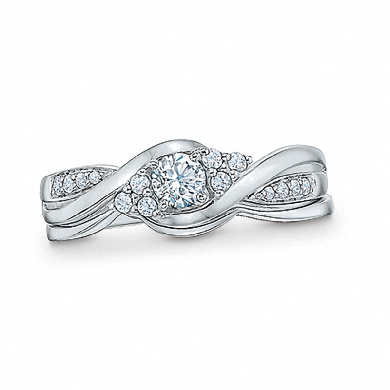 Main Image 1 of Previously Owned - 0.33 CT. T.W. Diamond Braid Bridal Set in 10K White Gold