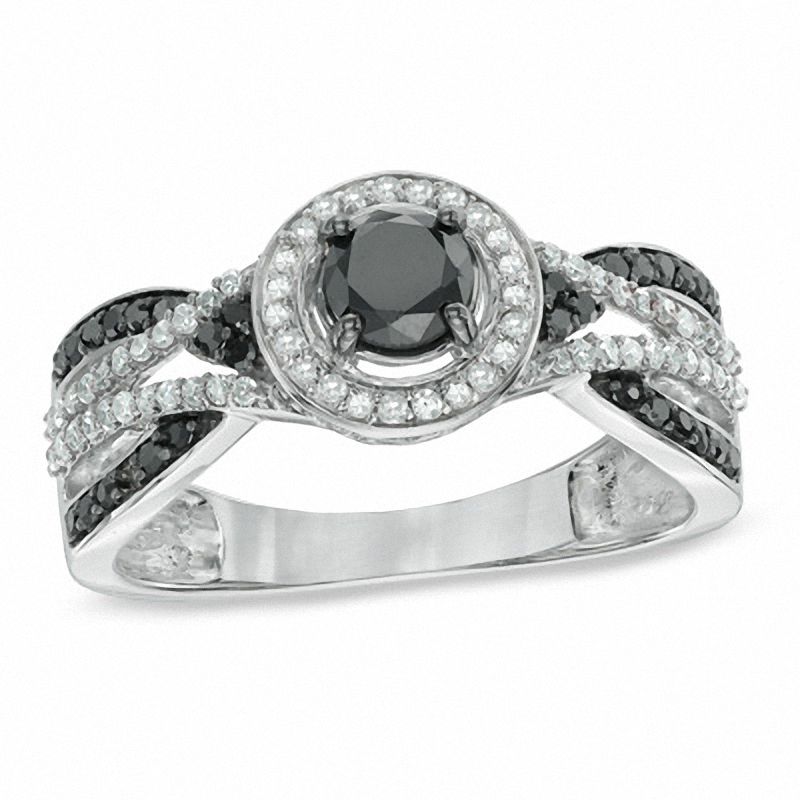 Previously Owned - 0.75 CT. T.W. Enhanced Black and White Diamond Woven Ring in 10K White Gold