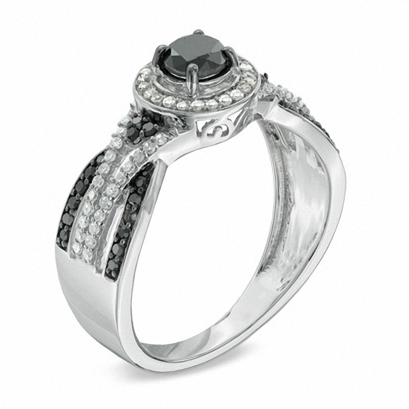Previously Owned - 0.75 CT. T.W. Enhanced Black and White Diamond Woven Ring in 10K White Gold