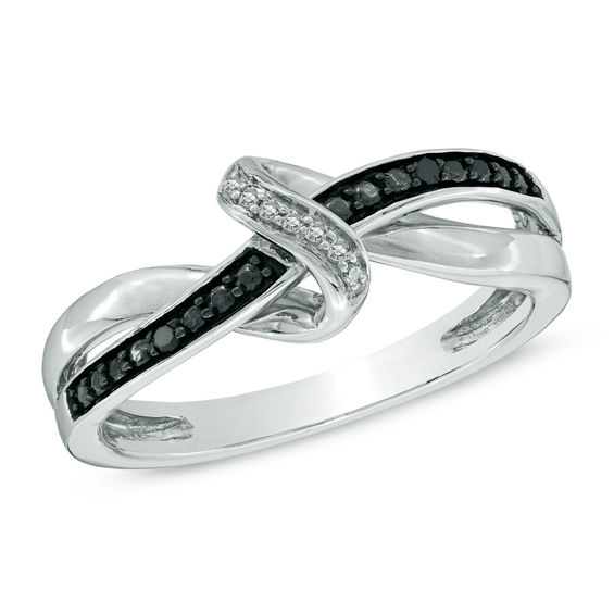 Previously Owned - 0.04 CT. T.W. Enhanced Black and White Diamond Abstract Infinity Knot Ring in Sterling Silver