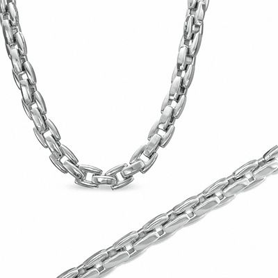 Previously Owned - Men's 5.5mm Square Link Necklace and Bracelet Set in Stainless Steel