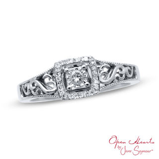 Previously Owned - Open Hearts by Jane Seymour™ 0.10 CT. T.W. Diamond Square Frame Ring in Sterling Silver