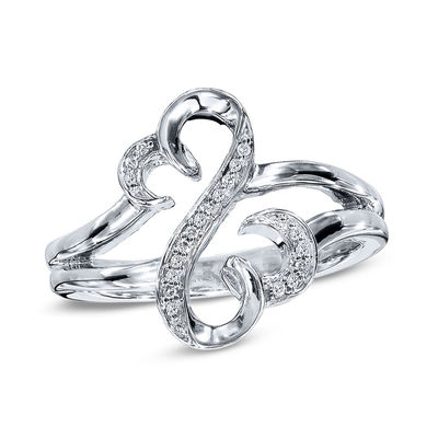 Previously Owned - Open Hearts by Jane Seymour™ 0.04 CT. T.W. Diamond Ring in Sterling Silver