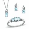 Thumbnail Image 0 of Previously Owned - Oval Aquamarine and Diamond Accent Ring, Pendant and Earrings Set in 10K White Gold