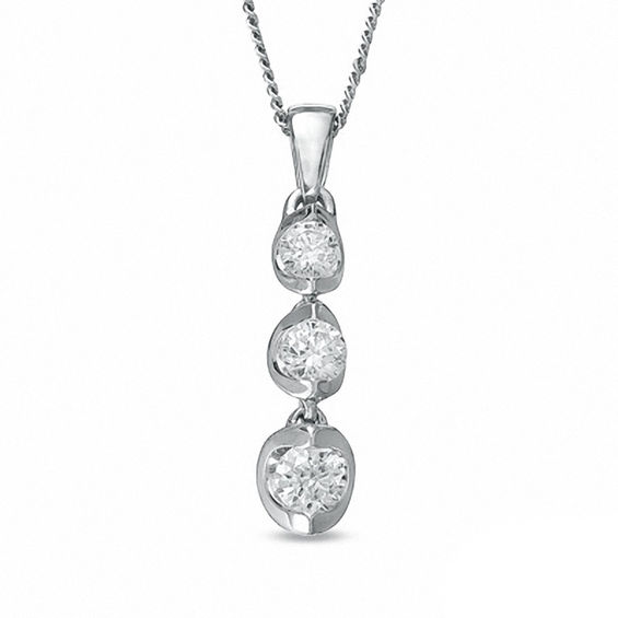 Previously Owned - 0.25 CT. T.W.   Diamond Three Stone Pendant in 14K White Gold (I/I2) - 17''