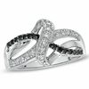 Thumbnail Image 1 of Previously Owned - 0.25 CT. T.W. Enhanced Black and White Diamond Ribbon Ring in Sterling Silver